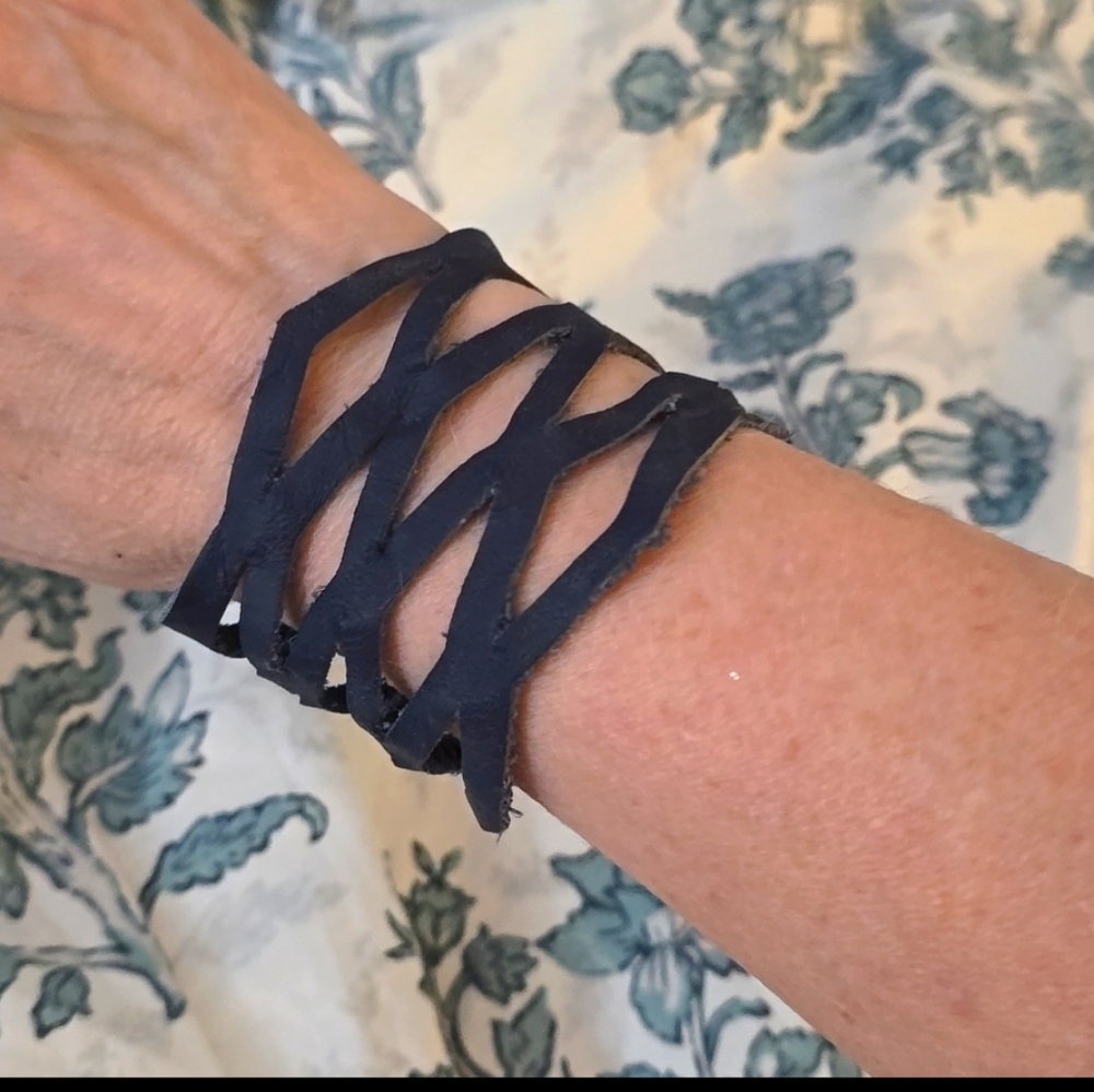 Leather artisan cut out bracelet